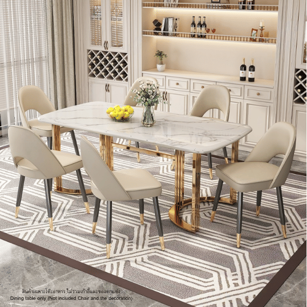 โต๊ะอาหารหินอ่อน WISDOM DESIGN FURNITURE รุ่น ROSE 130 ซม. สีมาร์เบิ้ล/ทอง